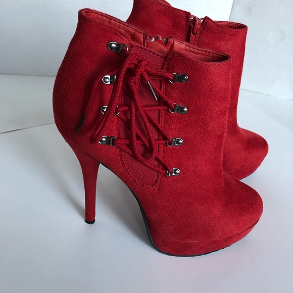Charlotte Russe Shoes - Charlotte Russe Woman Red Suede Stiletto Boots Sz8